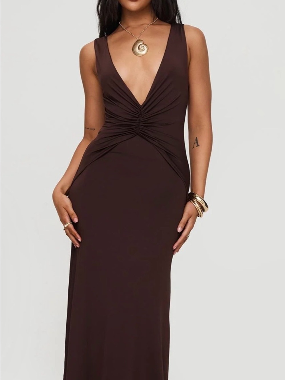 Princess Polly Frederica Plunge Maxi Dress Chocolate